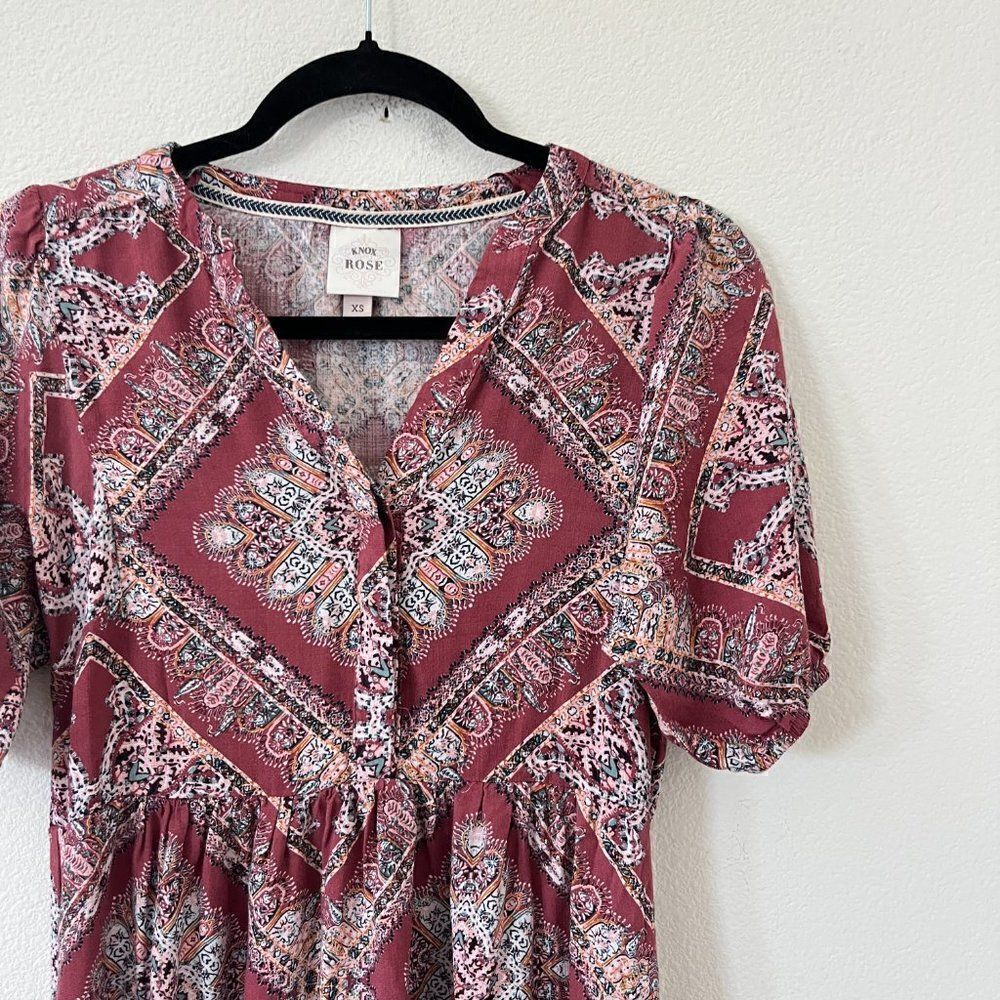 Knox Rose Midi Dress Size Extra Small Red Bohemian Peasant Short Sleeve Boho - Picture 4 of 12